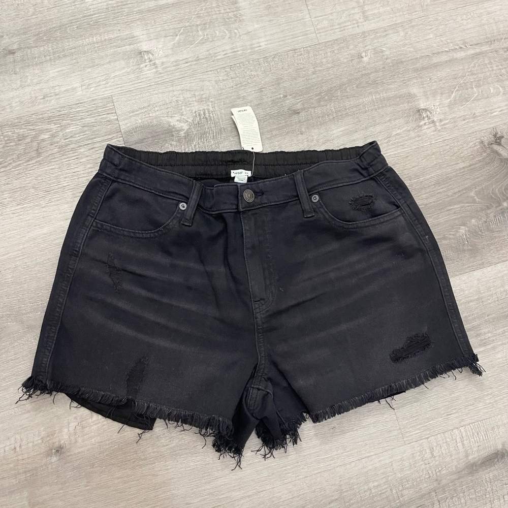 Aerie Black Jean Shorts with Distressed Frayed Hem